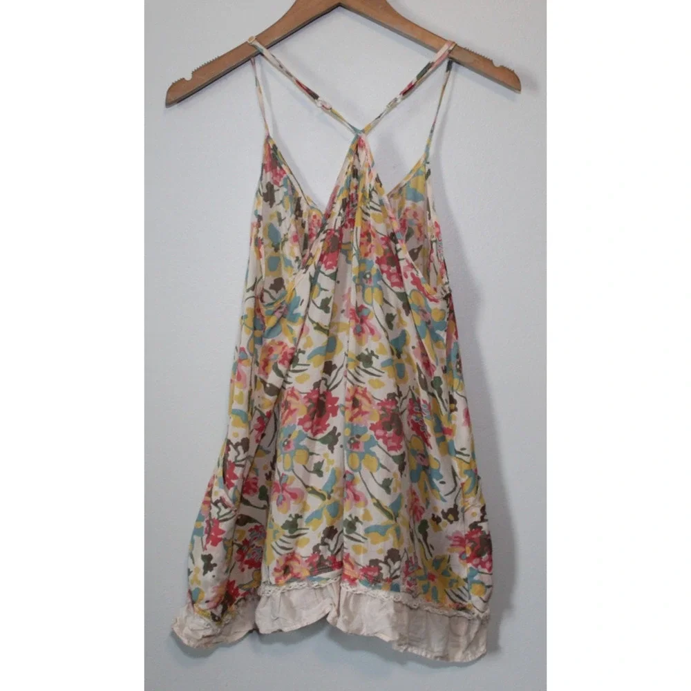 Free People Pintuck Ruffle Sheer Floral Sleeveless Swing Tunic Top Pockets Small - Picture 11 of 16